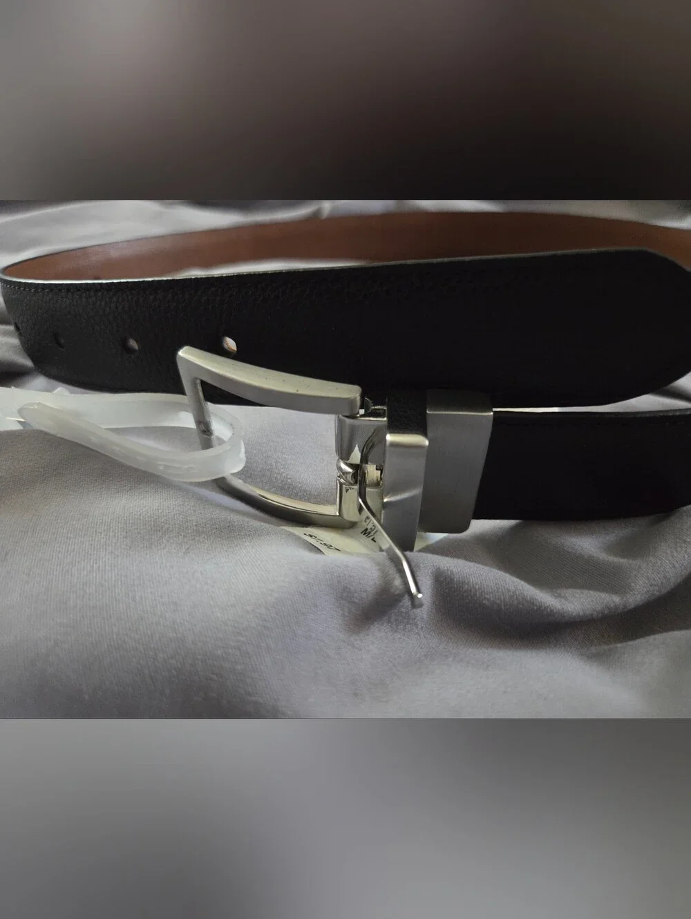 New Youth black Leather Dress Belt with Brushed Silver Buckle